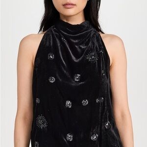LA LIGNE Sabine Black Velvet Halter Top with Jewel Embellishments